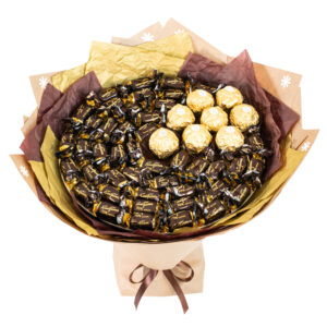 A bouquet of Ferrero Rocher chocolates as a gift for a woman on any holiday